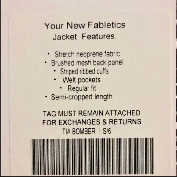 Fabletics Mash Bomber Jacket Small Black White New Womens - Picture 6 of 6